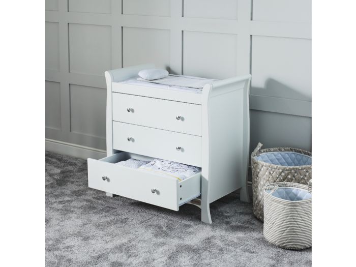 Ickle Bubba Snowdon Changing Unit Classic style, white finish 3 drawers, silver handles