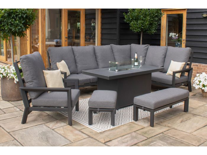 Maze Manhattan Reclining Corner Dining Set with Fire Pit Table & Armchair