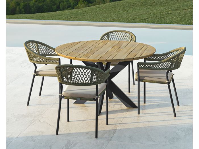 Maze Bali Rope Weave 4 Seat Round Fixed Dining Set