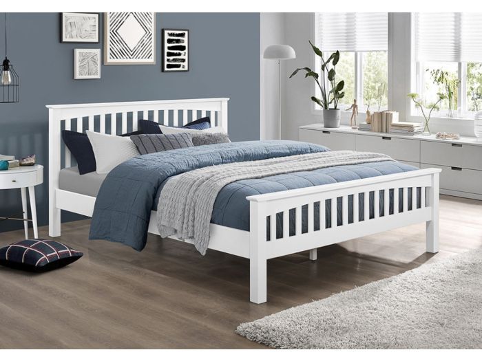 Sareer Balmoral Wooden Bed Frame Modern shaker style fresh white finish sturdy rubberwood construction