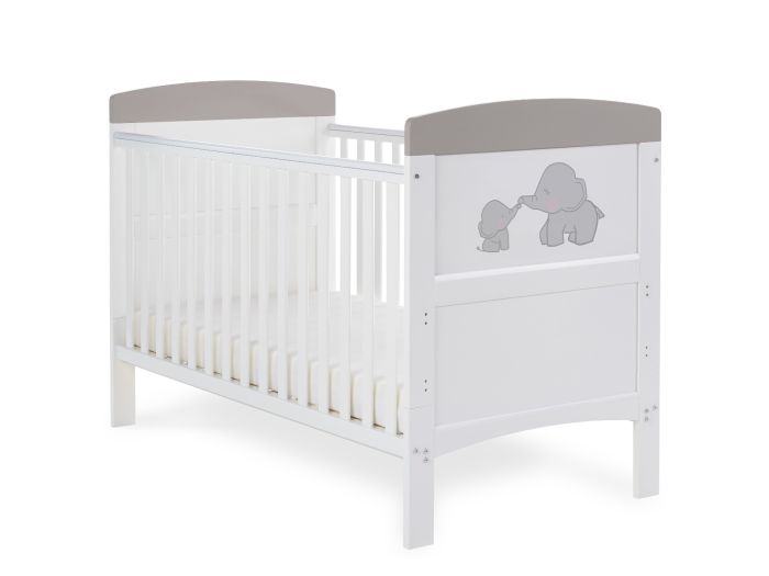 Obaby Grace Inspire Cot Bed - Me & Mini Me Elephants - Grey
