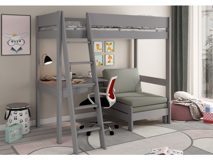 Kids Avenue Estella Grey High Sleeper with Desk and Sofabed