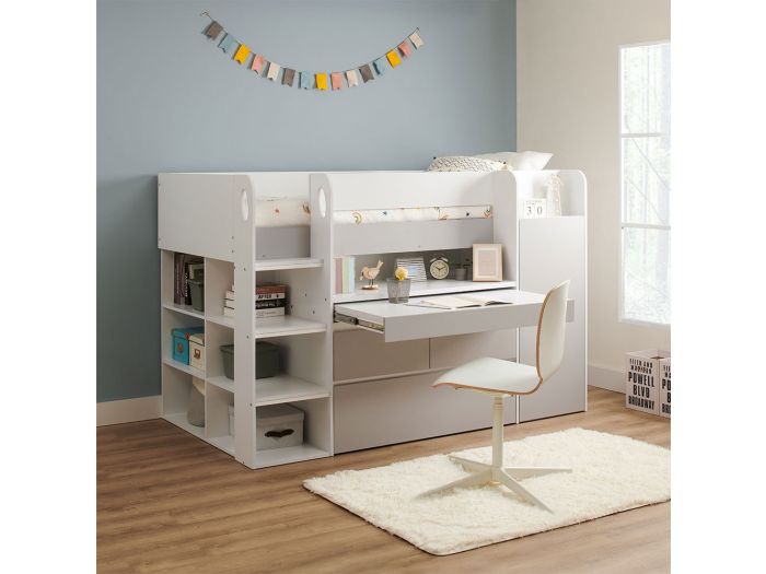 Flair Bailey Kids Cabin Bed with Pull Out Desk, Wardrobe and Storage Shelves