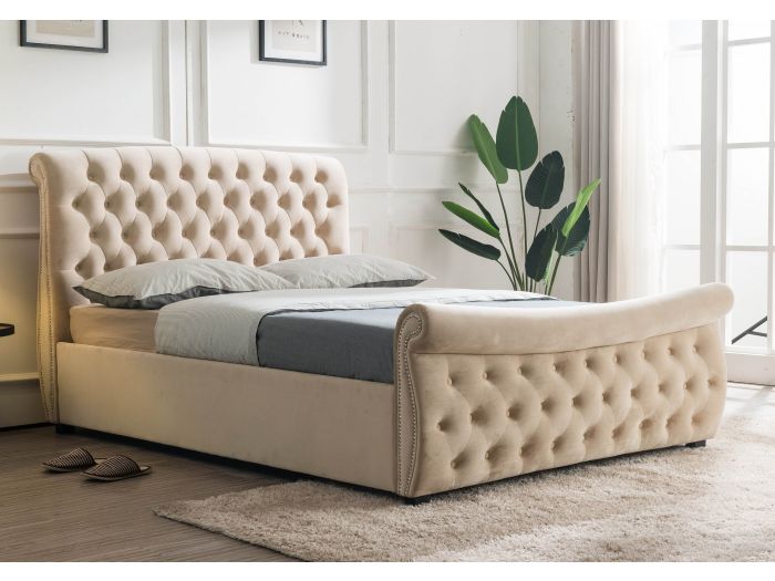 Flair Furnishings Lucinda Chesterfield Side Lift Ottoman Bed Beige
