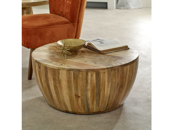 Indian Hub Surrey Solid Wood Drum Coffee Table