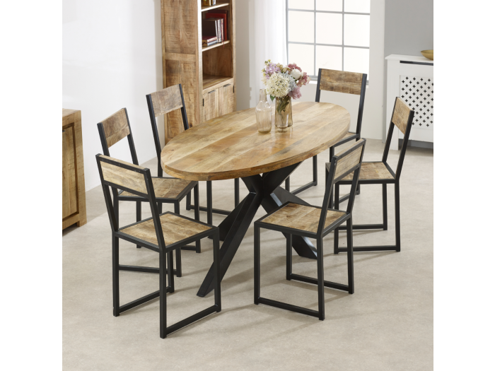 Indian Hub Surrey Solid Wood & Metal Oval Dining Table 6-8 Seater