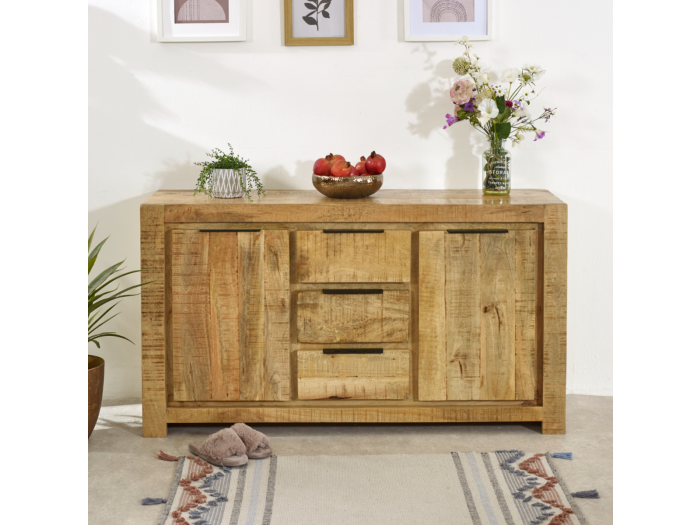 Indian Hub Surrey Solid Wood Large Sideboard 2 Door 3 Drawer