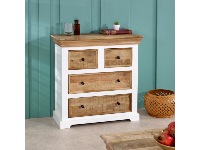 Indian Hub Alfie Solid Mango Wood 4 Chest of Drawers