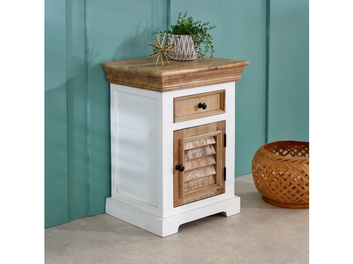 Indian Hub Alfie Solid Mango Wood Bedside Cabinet 1 Drawer + Door