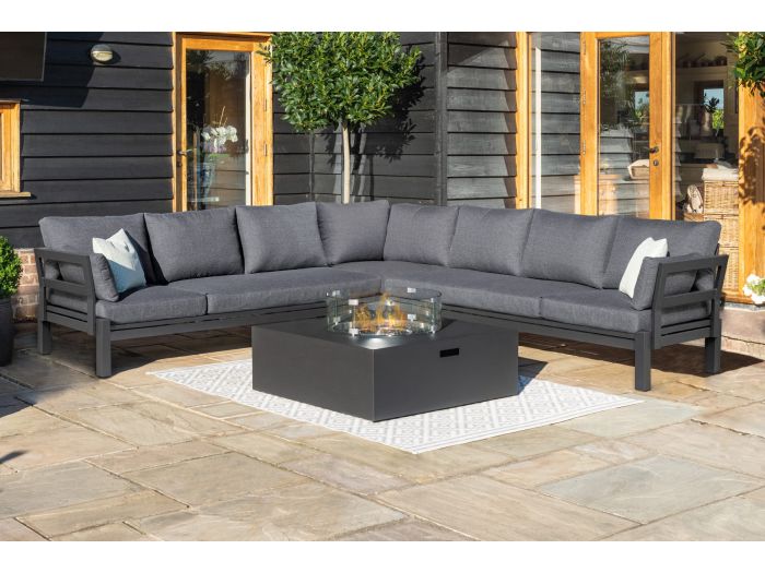 Maze Oslo Large Corner Group with Square Gas Fire Pit Table - Charcoal