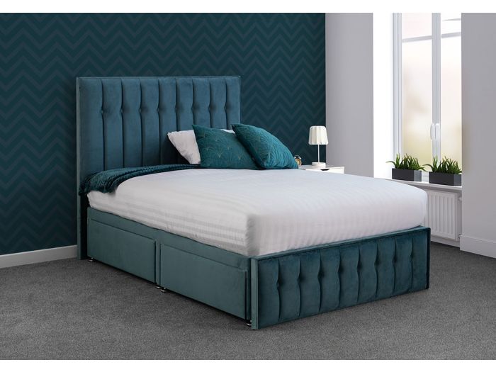 Sweet Dreams Rhythm Fabric Divan Bed Frame Elegant design available in 4 sizes and 12 fabrics drawer and ottoman options