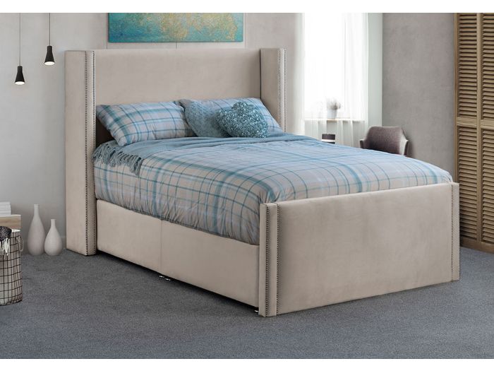 Sweet Dreams Tallis Divan Bed Frame, modern design, winged headboard available in 3 sizes 12 fabric options