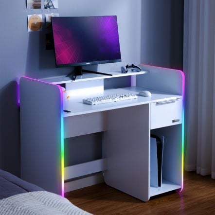 X Rocker Electra Desk - LED Lighting - White
