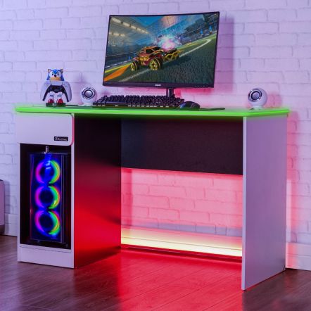 X Rocker Carbon-Tek Desk with Wireless Charging and LED Lights - White