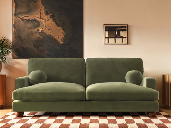 Solace+Co Addison 3 Seater Khaki Green Velvet Sofa