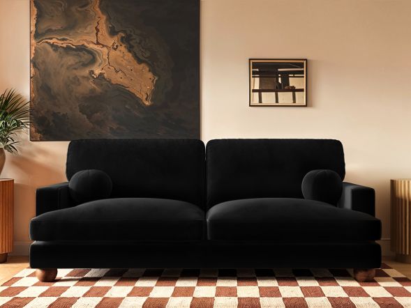 Solace+Co Addison 3 Black Velvet Sofa