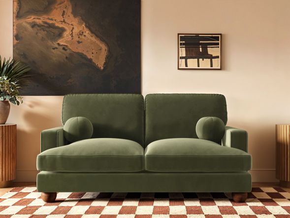 Solace+Co Addison 2 Seater Khaki Green Velvet Sofa