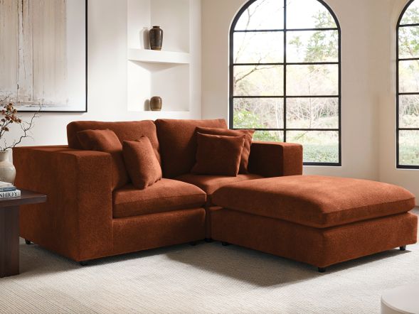 Solace+Co Asher 3 Seater with Footstool Burnt Orange Chenille