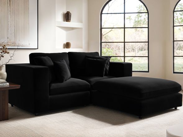 Solace+Co Asher 3 Seater with Footstool Black Velvet