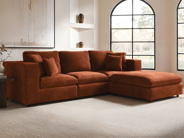 Solace+Co Asher 4 Seater with Footstool Burnt Orange Chenille