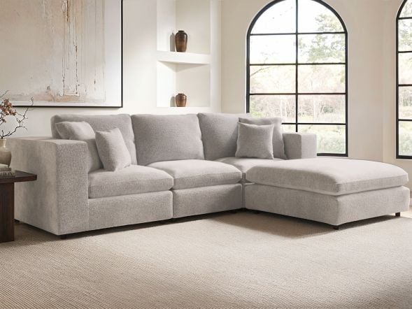 Solace+Co Asher 4 Seater with Footstool Beige Boucle