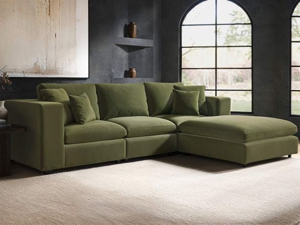 Solace+Co Asher 4 Seater with Footstool Khaki Green Velvet