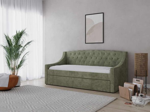 Flair Aurora Khaki Green Velvet Daybed With Trundle