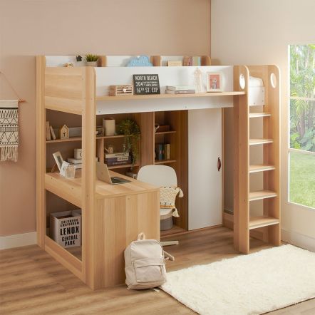 Flair Ava High Sleeper Bed with Desk, Wardrobe and Storage