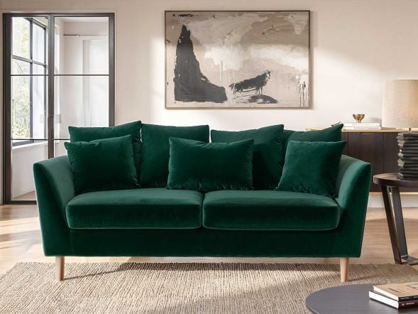 Solace+Co Avery 3 Seater Scatter Back Bottle Green Velvet Sofa