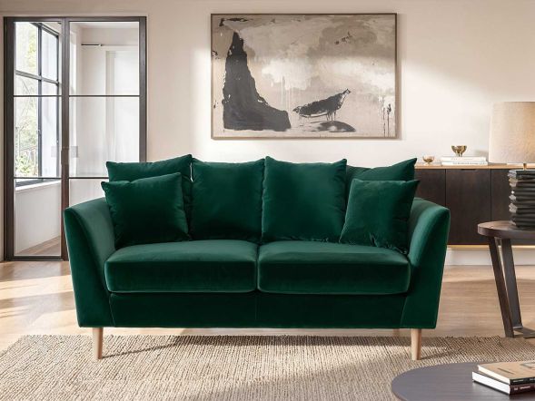 Solace+Co Avery 2 Seater Scatter Back Bottle Green Velvet Sofa