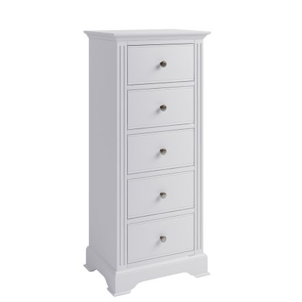 Snooze White Wooden 5 Drawer Narrow Chest
