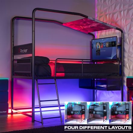 X Rocker Contra Gaming Mid Sleeper Reversible Gaming Bunk Bed - Black