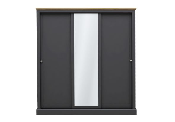 LPD Devon Charcoal & Oak 3 Door Sliding Mirrored Wardrobe
