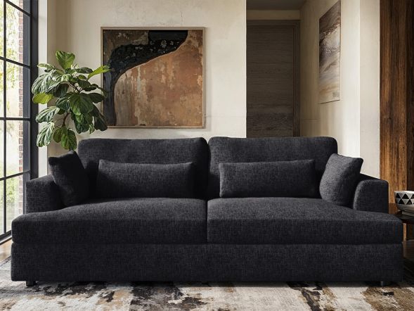 Solace+Co Drew 3 Seater Charcoal Chenille Sofa