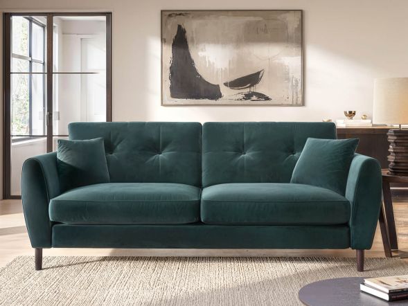 Solace+Co Ellison 3 Seater Green Velvet Sofa