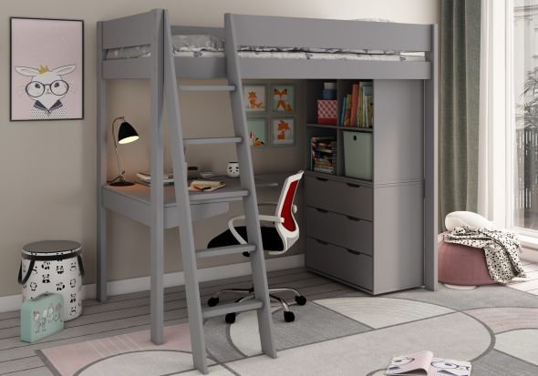 Kids Avenue Estella Grey High Sleeper with Chest, Cube and Desk
