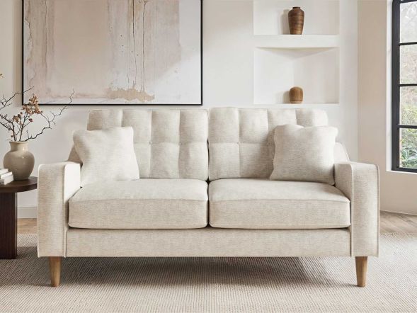 Solace+Co Jude 2 Seater Midcentury Beige Fabric Sofa