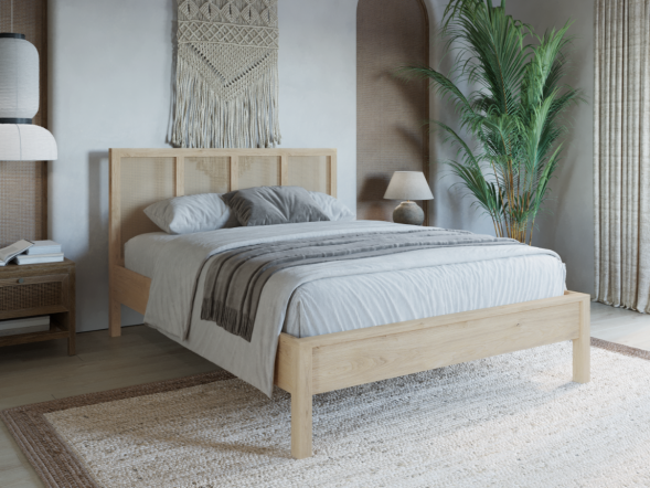 Kenji Oak Rattan Bed