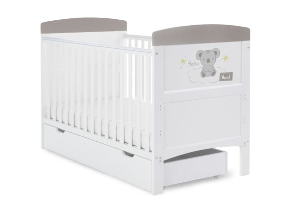 Obaby Grace Inspire Cot Bed & Under Drawer - Hello World Koala Grey
