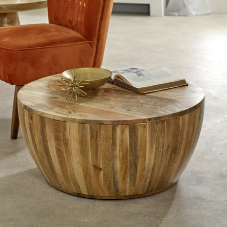 Indian Hub Surrey Solid Wood Drum Coffee Table