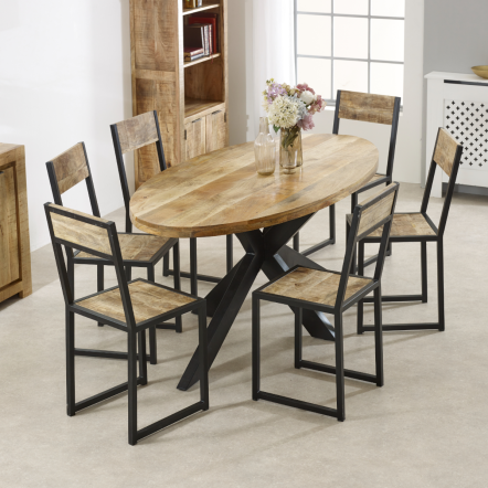 Indian Hub Surrey Solid Wood & Metal Oval Dining Table 6-8 Seater