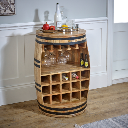 Indian Hub Surrey Solid Dark Wood Barrel Wine Sideboard