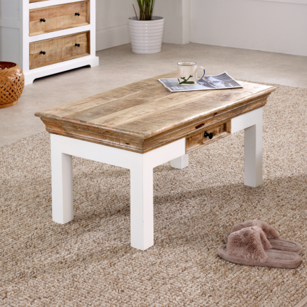 Indian Hub Alfie Coffee Table With Drawer Solid Mango Wood