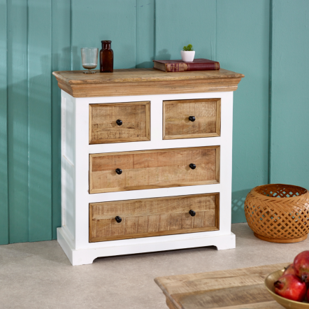 Indian Hub Alfie Solid Mango Wood 4 Chest of Drawers