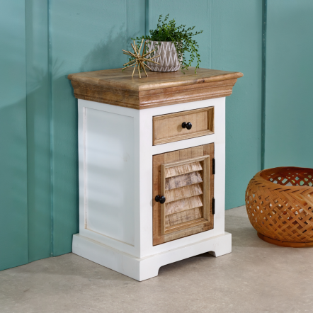 Indian Hub Alfie Solid Mango Wood Bedside Cabinet 1 Drawer + Door