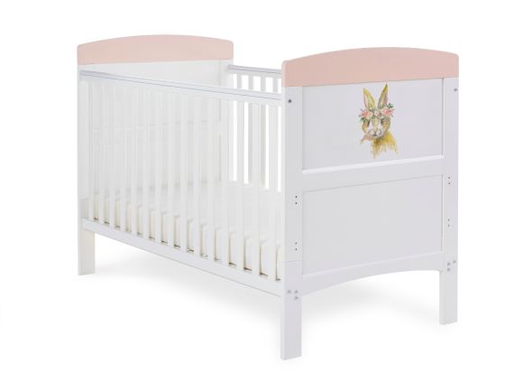 Obaby Grace Inspire Cot Bed - Watercolour Rabbit Pink
