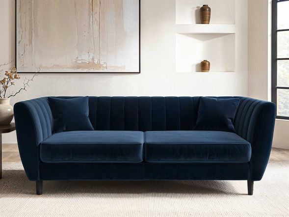 Solace+Co Remi 3 Seater Mid Century Navy Velvet Sofa