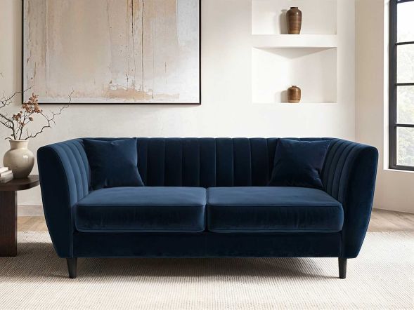 Solace+Co Remi 2 Seater Mid Century Navy Velvet Sofa