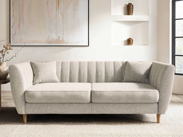 Solace+Co Remi 3 Seater Mid Century Beige Chenille Sofa