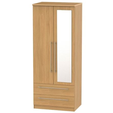 Welcome Furniture Sherwood 2ft6in 2 Drawer Mirror Robe Modern Oak